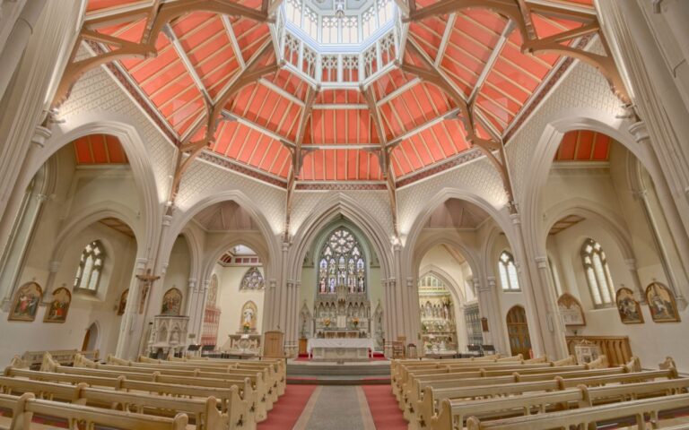 Stunning interior view of Sacred Heart Church in Blackpool, showcasing its magnificent architecture and sacred ambiance.